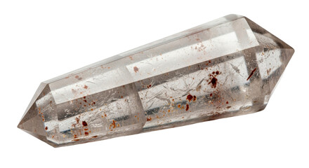 Isolated lodolite quartz crystal specimen, scenic quartz containing unique mineral inclusions