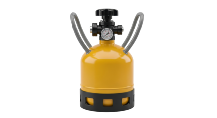 Isolated yellow tank with pressure regulator and valves for gas distribution equipment