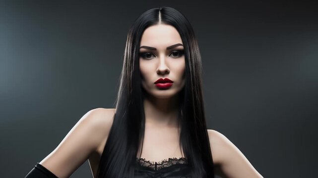 Dramatic Portrait of a Woman in a Black Gown with Studio Lighting