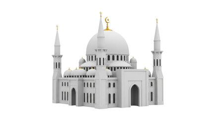 Isolated building model of a mosque or religious structure with golden accents, middle east