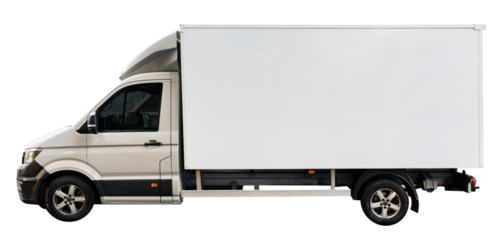 Small Blank White Cargo Truck Isolated on White Background – No Logo or Design, Ideal for Local Transportation.