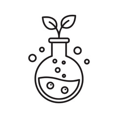 Biotechnology line icon, plant growing in a chemical flask, symbol of green science, ecology, and research.
