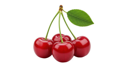Isolated Sweet Cherries Clustered with Leaf, Perfect for Summer Treats and Healthy Nutrition