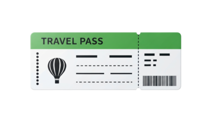 Isolated airline travel pass with hot air balloon design for transportation journey plan