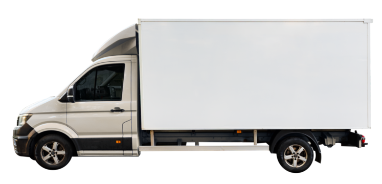 Small Blank White Cargo Truck Isolated on White Background – No Logo or Design, Ideal for Local Transportation.