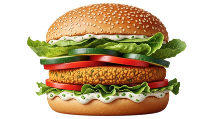 Isolated fresh vegan burger with vegetables healthy and delicious on the plate is ready to eat