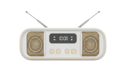 Isolated retro radio with digital clock display, vintage style and classic design
