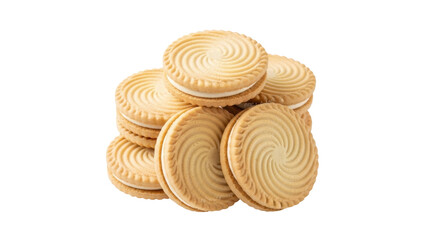 Isolated sweet sandwich cookies with cream filling, snack food treat, dessert, bakery item