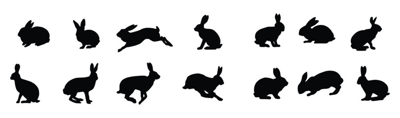  set of rabbits silhouettes vector image