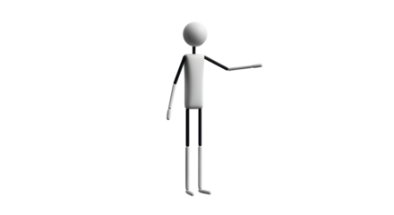 Isolated stick figure gesturing or indicating something, a simple 3D render for presentations
