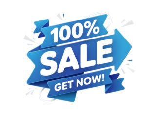 100 sale get now banner isolated on transparent background