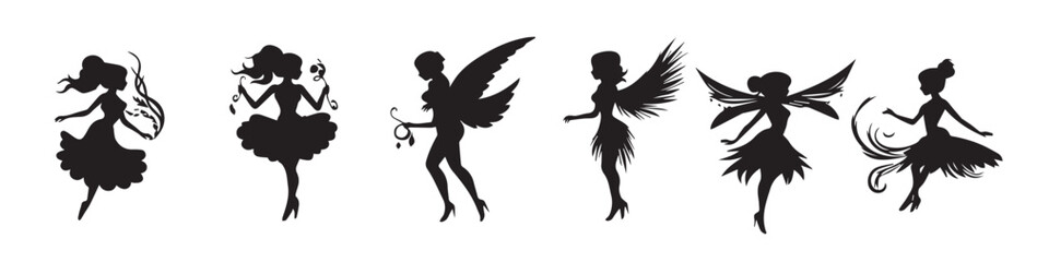 set of silhouettes of fairies isolated on white background  © Nuola
