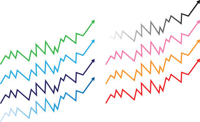 Multiple colorful upward trending line graphs isolated on white background