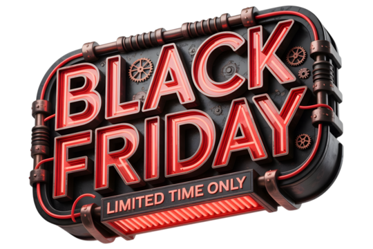 Black friday limited time only sale sign, isolated on transparent background
