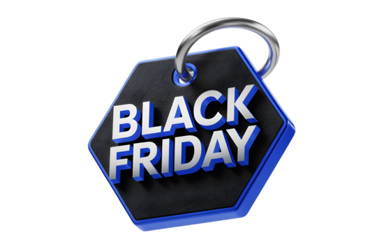 Black friday hexagonal tag isolated on transparent background - Powered by Adobe