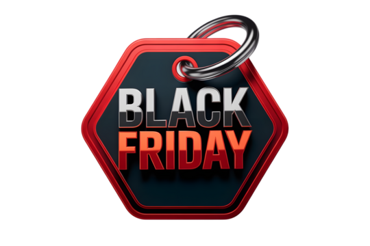Black friday red and black tag isolated on transparent background