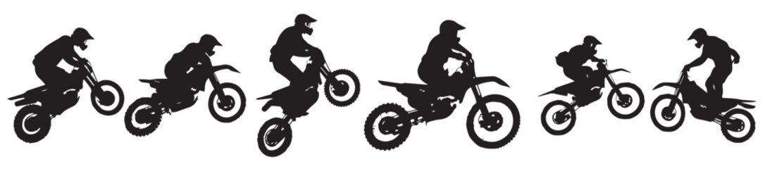 Fototapeta premium set silhouette of motorcycle rider performing trick on white