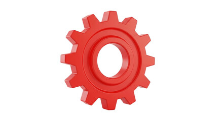 Isolated red gear object for machine or cogwheel engineering, mechanical concept design