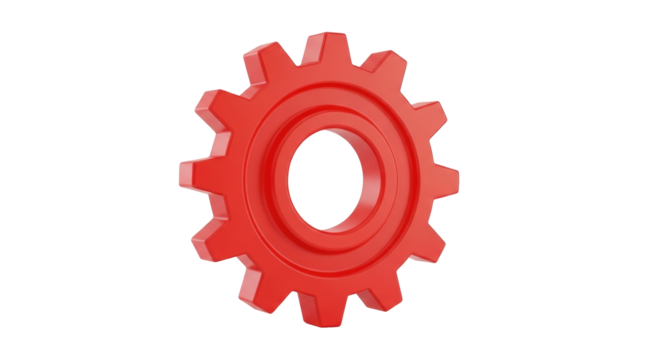 Isolated red gear object for machine or cogwheel engineering, mechanical concept design - Powered by Adobe