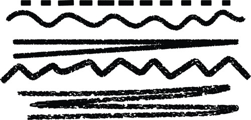 Collection of black handdrawn line styles isolated on white background