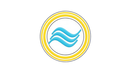 Isolated illustration of a blue wave icon inside a round yellow border with a black outline
