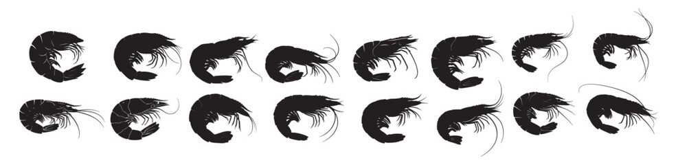  shrimps silhouette white background