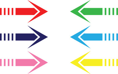Set of colorful arrows pointing left and right isolated on white background