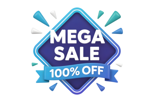 Mega sale 100 percent off isolated on transparent background