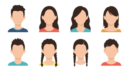 Diverse group of faceless portraits featuring different hairstyles and appearances