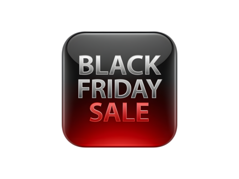 Black and red square button with metallic border and text black friday sale isolated on transparent background