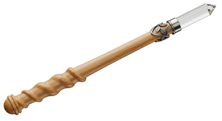 Isolated crystal magic wand of natural wood and crystal gemstone point for wizards and witches