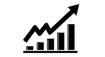 Isolated chart rising, business growth graph showing positive trend line, upward arrow direction