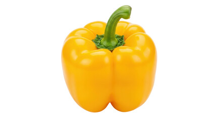 Isolated yellow bell pepper, whole capsicum annuum with green stem, vitamin rich food