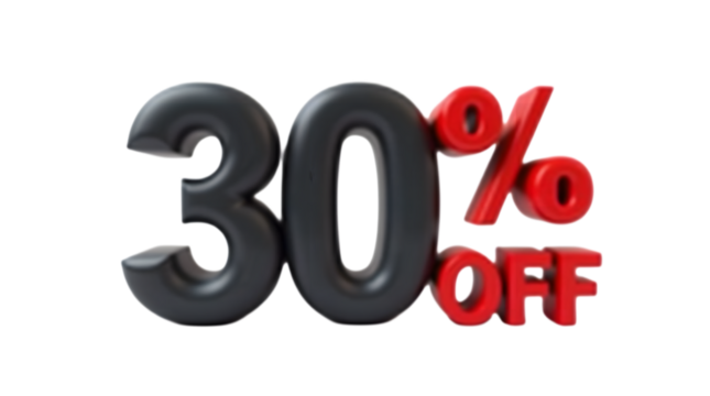 Thirty percent off sign isolated on transparent background