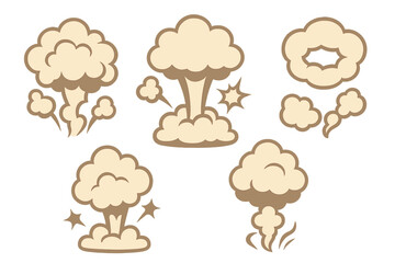 Stylized cartoon explosion and smoke cloud icons set