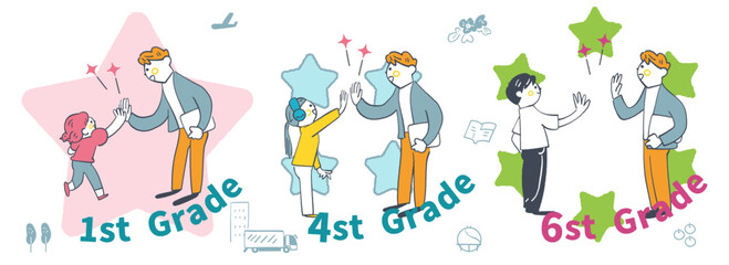 先生とハイタッチする子どもたち　学びの成長を喜び合う瞬間
