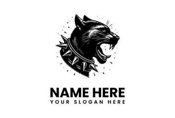 Roaring Black Panther Logo Design with Spiked Collar - Ideal for edgy brands and fierce identities