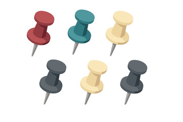 Six isometric push pins in assorted colors