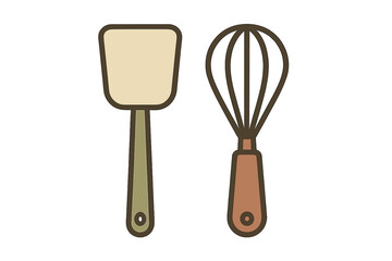 Kitchen spatula and wire whisk cooking utensils set for baking