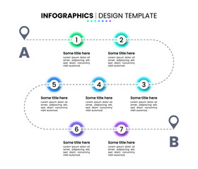 Infographic template. Line with 7 circles and path to the goal