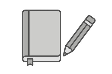 Simple gray closed book with a bookmark and a sharp pencil for writing and studying