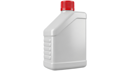 Isolated bottle of car lubricant oil in plastic container with red cap, on neutral surface