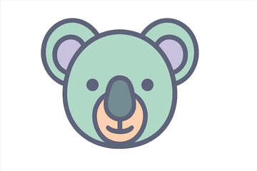 Adorable koala bear head avatar in simple flat design featuring soft pastel colors and thick outlines