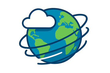 Planet Earth with swirling lines and a cloud representing global weather and climate monitoring systems