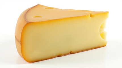 A slice of cheese is shown on a white background