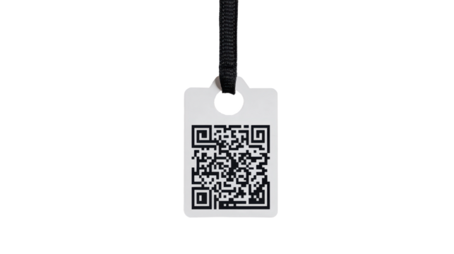 QR Code Pendant: A sleek, minimalist design featuring a QR code, perfect for seamless digital access and data sharing. It's a modern symbol of connectivity and streamlined information flow.