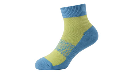 Isolated cotton sock with blue and yellow color for sport and leisure activity, fashion style
