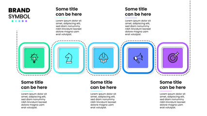 Infographic template. Line with 5 squares and icons