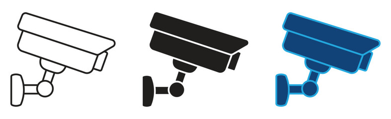 CCTV camera icon set. Home security camera, wall mounted for outdoor area safety and observation flat and line vector collection, Security camera icon isolated on white background. vector illustration