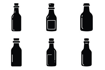 Bottle cork pop minimal flat vector icon set. black color and white background.